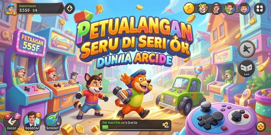 Tampilan gameplay utama 555F menunjukkan aksi seru di dunia Arcade.