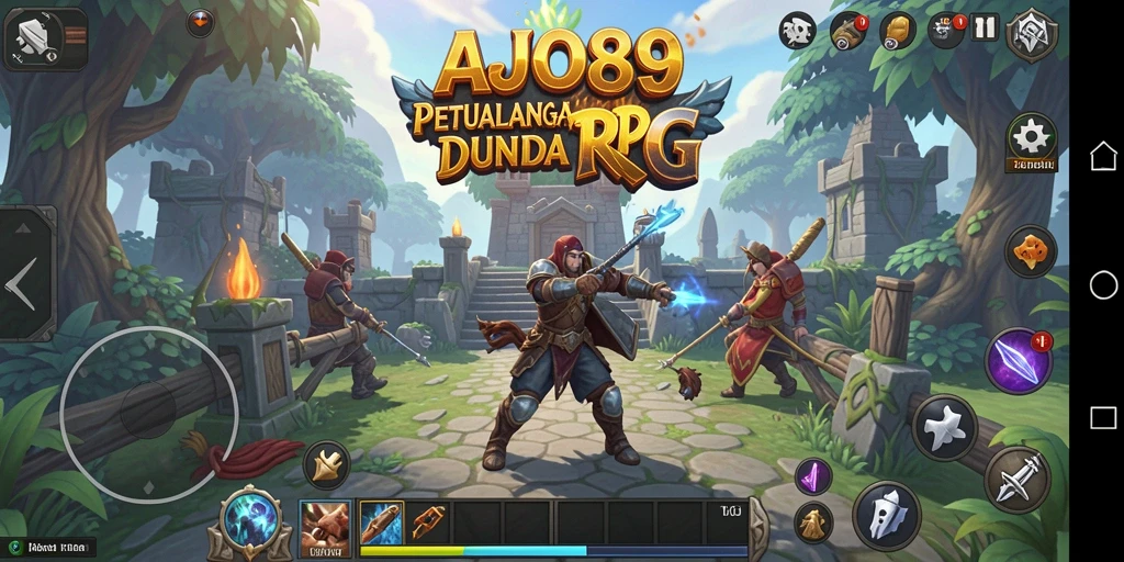 Screenshot utama AJO89 menampilkan pertempuran dramatis antar karakter RPG.