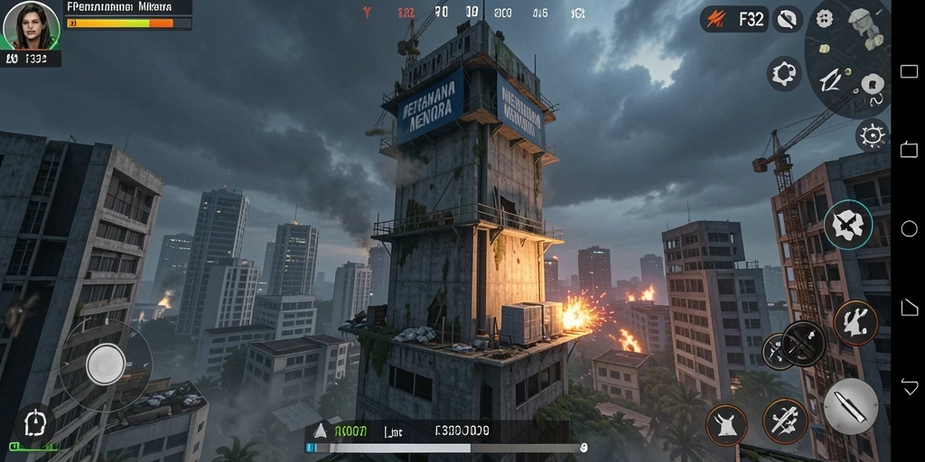 Tangkapan layar gameplay F32 menampilkan pertahanan menara yang intens.