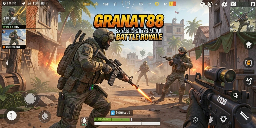 Screenshot gameplay GRANAT88 dengan aksi Battle Royale yang intens.