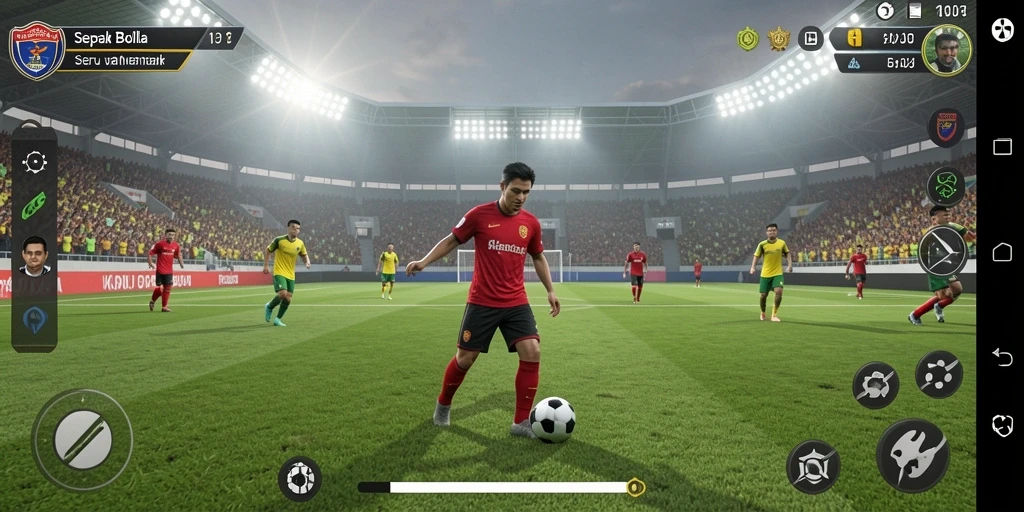 Tampilan gameplay seru HARAPJP dalam aksi sepak bola.