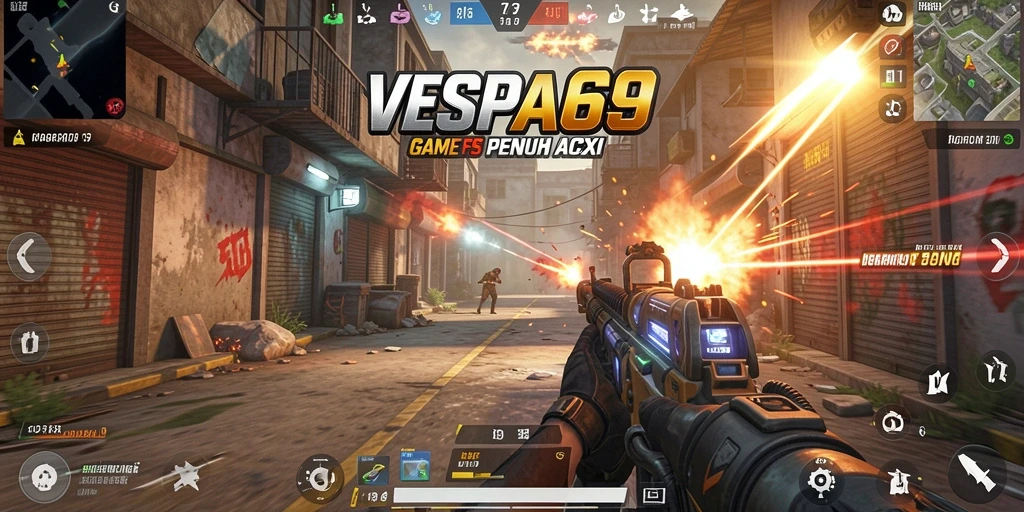 Gameplay VESPA69 menampilkan aksi tembak-menembak yang intens.