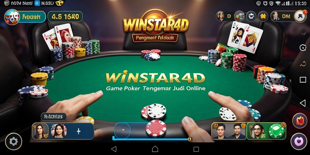 Screenshot gameplay <strong>WINSTAR4D</strong> menampilkan suasana pertarungan poker yang intens.